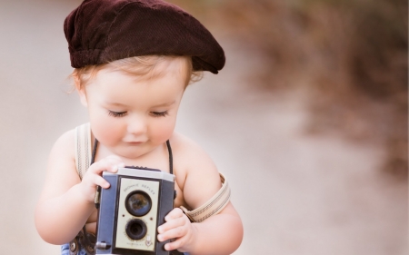 Little photographer - child, cute, sweet, camera, retro, vintage, hat, boy, photographer