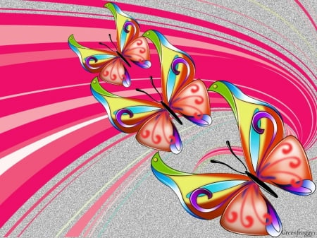 THREE BUTTERFLIES - three, butterflies, creation, abstract