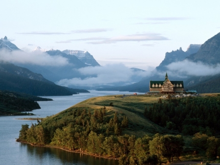 Waterton Lakes National Park, Canada - house, landscapes, mountains, mist