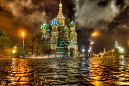 Moscow  - storm, clouds, Moscow, Basillica, Autumn, magic, beautiful, night, architecture, medieval, lights, rain, wallpaper