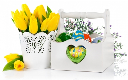 Yellow Tulips - flowers, yellow, heart, vase