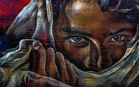 Graffiti - face, painting, art, man, wall, graffiti, black, fantasy