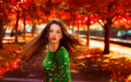 Pretty Lady - autumn, red lips, girl, attractive