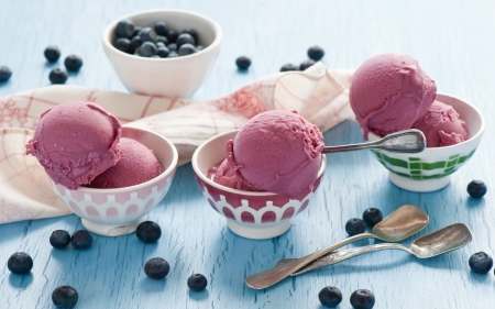 Ice Cream - spoon, blueberries, dessert, iec cream