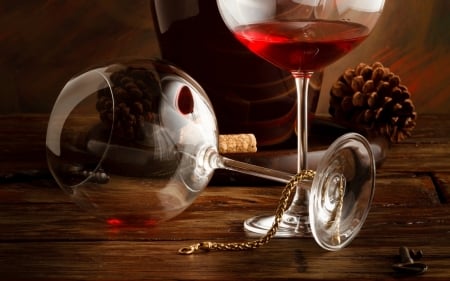 Red Wine - wine, cones, glasses, chain