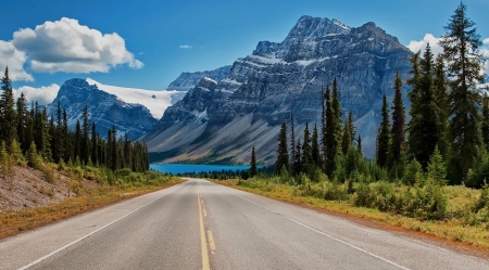 Country Road - road, lake, nature, mountain