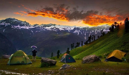 Splendor - sunset, mountains, nature, camp