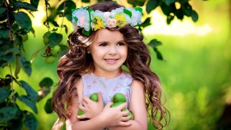 Smiling girl - girl, apples, garland, smiling