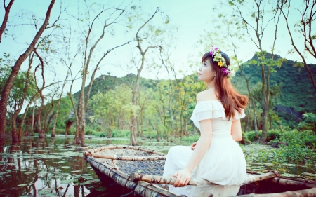 Asian Girl - girl, nature, beauty, boat