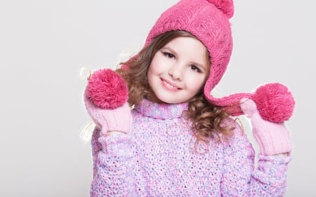 little girl - fun, people, eyes, studio, belle, sightly, white, face, childhood, fair, little, bonny, adorable, child, beautiful, pink, sweet, nice, beauty, hat, photography, standing, pretty, baby, cute, kid, dainty, girl, winter, lovely, pure, comely, red, blue, desktopnexus, smile, blonde