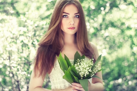 Spring beauty - white, woman, green, model, girl, beauty, spring, oleg gekman