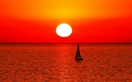 A Beautiful Sunset - sunset, sea, boat, sun