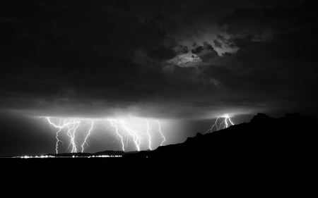 Thunder and Lightning - nature, black and white, lightning, thunder