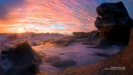 Treasure Coast Florida - sunset, ocean, pink, rocks, Florida, Beach