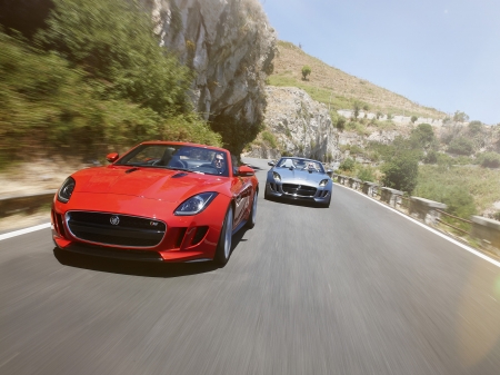 jaguar f type - red, british, convertible, jaguar