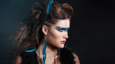 Make up - girl, feathers, hairstyle, painting face