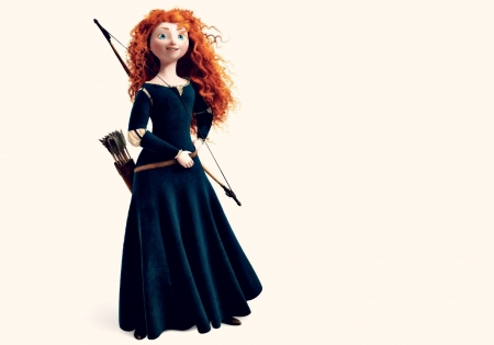 Merida - princess, redhead, movie, girl, merida, black, archer, white, orange, disney, arrow