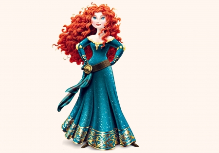 Merida - princess, redhead, movie, girl, merida, brave, white, blue, disney, dress