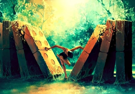 Dancing Zodiac ~ Taurus - zodiac, girl, dancing zodiac, fantasy, taurus, art, domino, aquasixio, yellow, luminos, green, cyril rolando