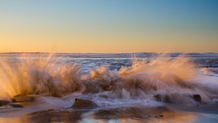   Sunset Wave - beach, sunset, wave, splash