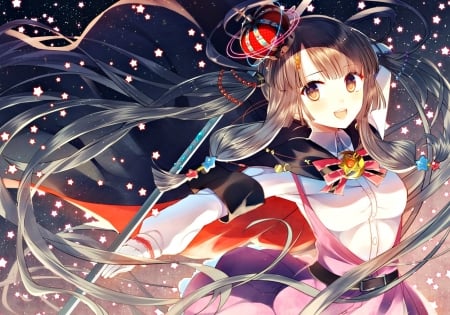 Anime girl - red, sword, pink, dark, anime, girl, original, blue, manga, yosuga