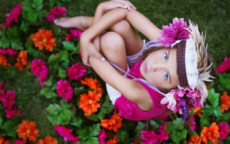 Little beauty - hat, summer, girl, beauty, flower, pink, copil, orange, child, green, little