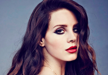 Lana Del Rey - woman, face, girl, red, blue, make-up, singer, lana del rey