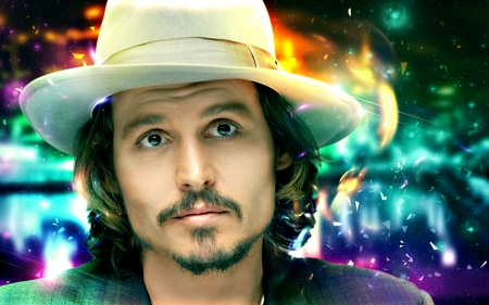 Johnny Depp - purple, hat, yellow, man, colorful, green, actor, johnny depp