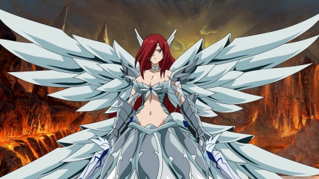 erza - wings, erza, swords, warrior