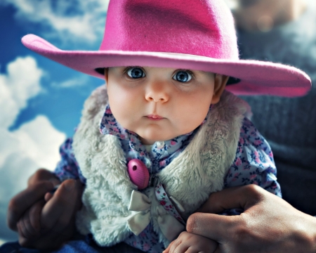 Little cowgirl - hat, cowgirl, eyes, baby, john wilhelm, pink, blue, cute, little