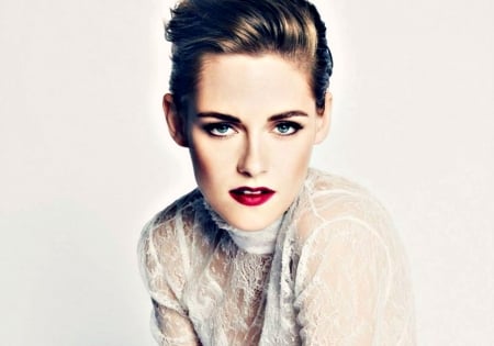 Kristen Stewart - white, woman, kristen stewart, actress, red, make-up, model