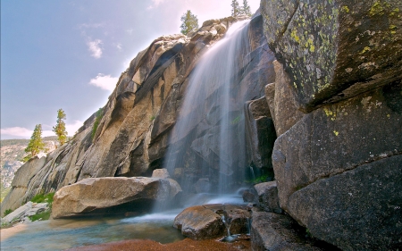 Mountain Waterfall - nature, mountains, waterfall, rocks