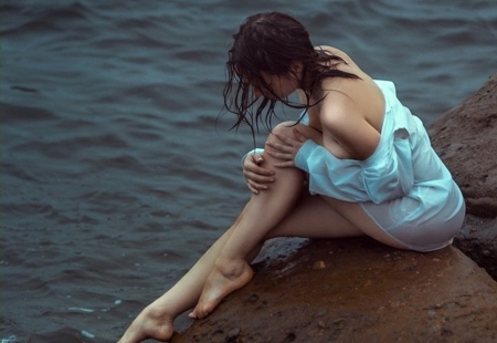 Water is life - girl, sea, sad, beautiful