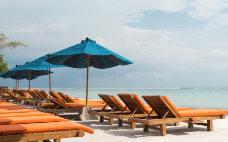 Relaxing Beach - umbrellas, beach, tropical, sea