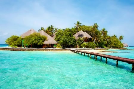 Welcome to paradise - relax, summer, vacation, beach, beautiful, sea, island, travel, ocean, rest, tropics, welcome, exotic, paradise, hut, sky