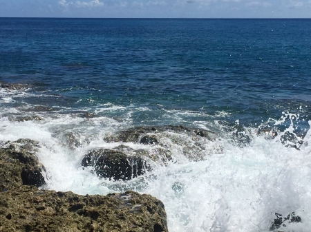 Summer Waves - rock, waves, ocean, sky