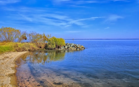 Beach Paradise - sky, beach, stones, bushes