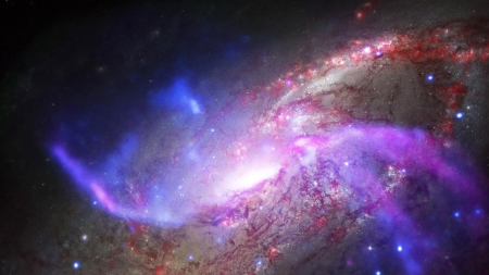 Galactic Fireworks - stars, sky, milky way, planets, galaxies, space, purple, blue, lights