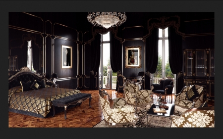 Gothic Bedroom - black, interior design, french, gothic, bedroom, dark