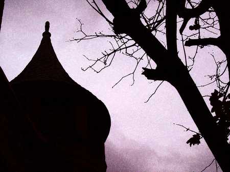 Red Roof - facade, red, tower, church, tree