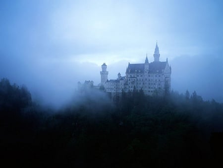 Castle In Fog - germany, fog, mountain, castle