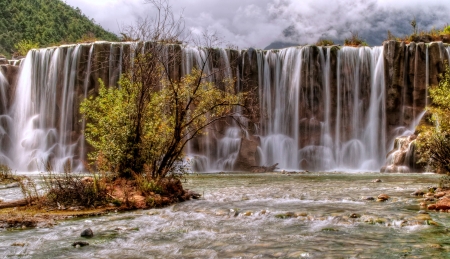 Waterfall in Yulong, China - nature, china, trees, waterfall