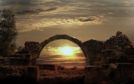 Arch Sunset - arch, clouds, sunset, nature