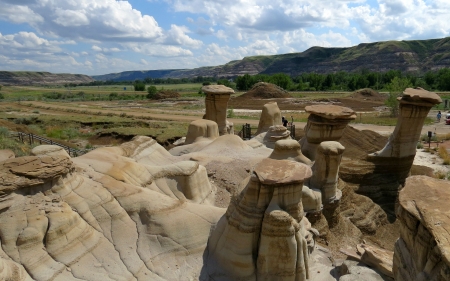 Hoodoos near Drumheller, Alberta - valley, canada, hoodoo, nature