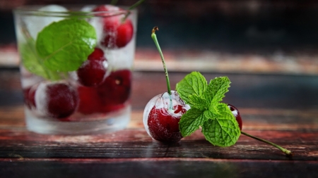 Cocktail - cherries, ice, mint, cocktail