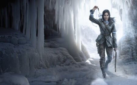 Lara Croft - woman, girl, fantasy, white, art, game, grey, lara croft, rise of the tomb rider