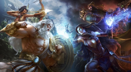 Gods fight - game, god, magical, epic, jupiter, battle, fantasy, goddess, fight, art