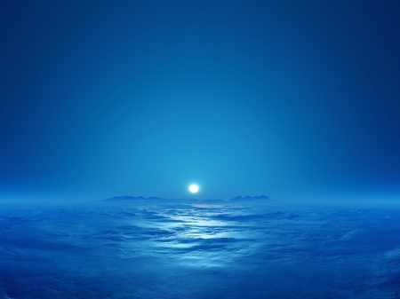 Rising moon - fantasy, water, moon, sea, ocean, luna, blue