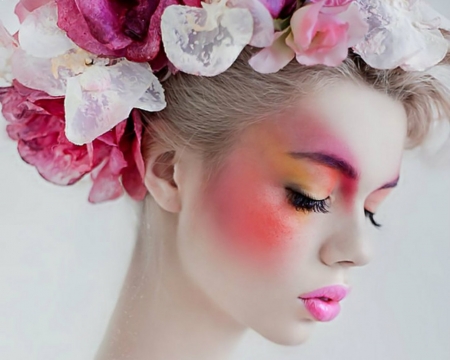 Artistic Woman - flowers, face, woman, make up