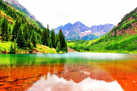 Orange lake - lake, forest, mountains, nature